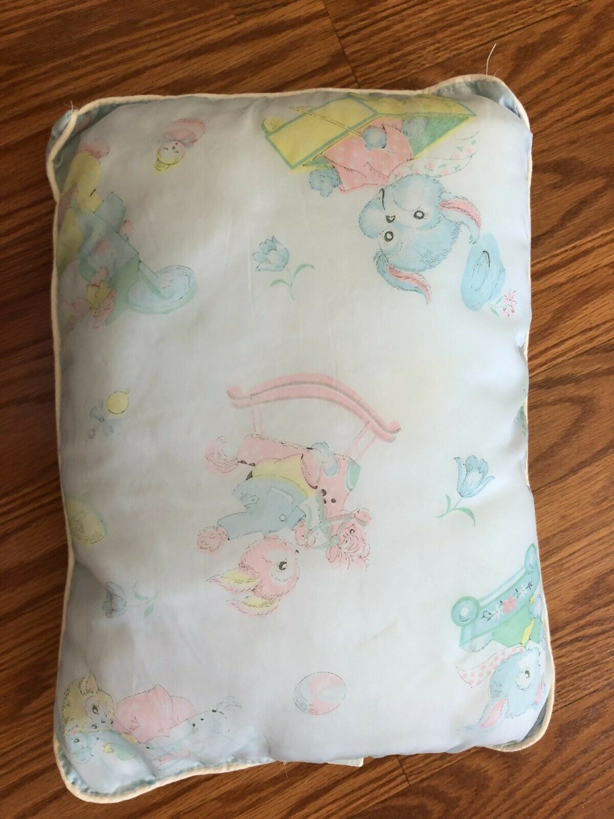 1950's To 1960's Vintage Satin Blue  Baby Crib Bed Pillow 13"x9.5"